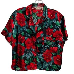 Victoria’s Secret vintage 90s gold label satin floral lounge short sleeve top